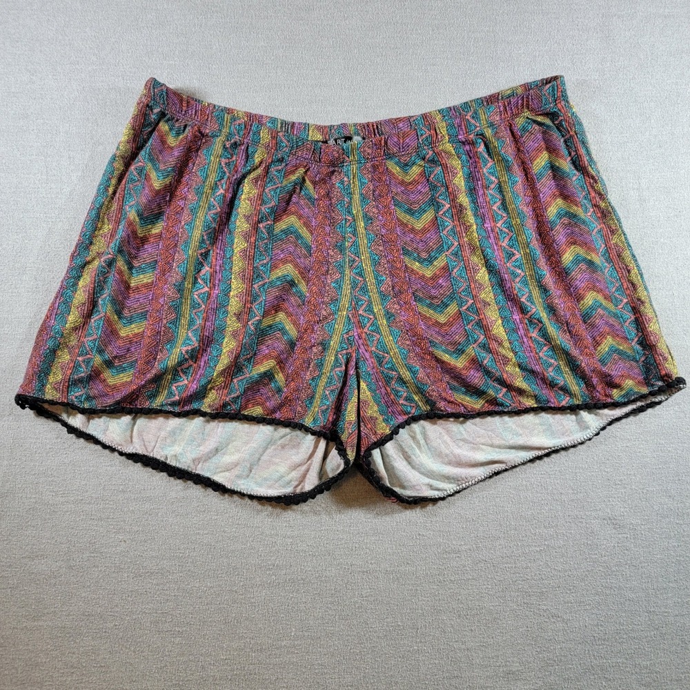 Tart Intimates Sleep Shorts Womens 1X Multicolor Excellent Pom Pom Trim Chevron